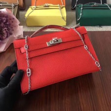 Hermes Mini Kelly 22 см Epsom кожа червено-сребристо с верижка