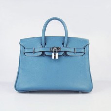 Чанта Hermes Birkin 25 см 6068 синьо-сребриста