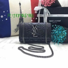 Чанта верижка YSL 17 см, цвят змия, черно-сребристо