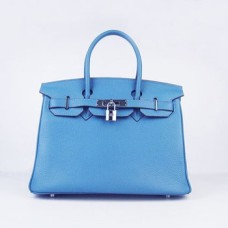 Hermes Birkin 30 см Togo кожена чанта синьо-сребриста
