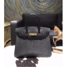 Hermes Birkin 30 см Epsom телешка кожа чанта ръчно шита златен обков, черно черно RS09639
