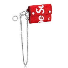 Компактен портфейл Louis Vuitton x Supreme Chain M67755 от епи кожа, червен