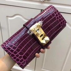 Чанта Hermes Medor 29 см в цвят крокодилово лилаво