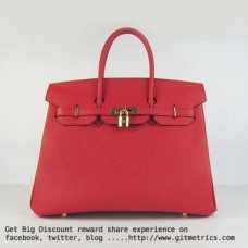 Чанта Hermes Birkin 35 см от говежда кожа, червено-златиста