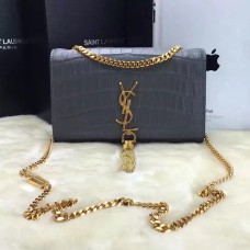 Чанта с пискюли YSL 22 см, крокодилово сиво и златно