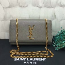 Чанта от кожена верижка YSL Caviar 22 см, сиво-златиста