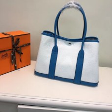 Кожена чанта Hermes Garden Party 36 см, бяло и синьо