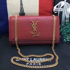 Нова чанта от верига YSL 24 см, кожена, червена, от хайвер