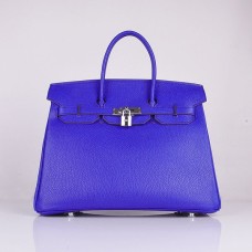 Hermes Birkin 35см Togo кожена чанта електриково синьо сребърно