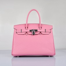 Hermes Birkin 30 см Togo кожени чанти черешово розово сребро