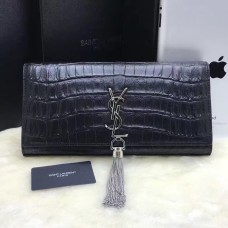Чанта с пискюли YSL 27 см, кожа, черно-сребристо