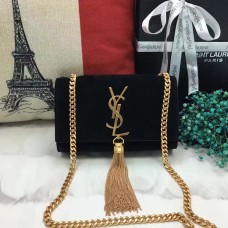 YSL Малка чанта с пискюли, 17 см, велурена кожа, черна