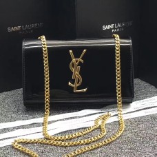 Чанта от лачена кожа YSL с верижка 22 см, черна