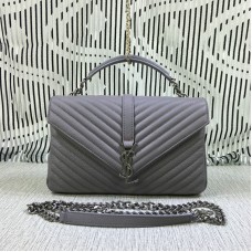 Чанта с голяма верижка отгоре Saint Laurent, сива, 32 см