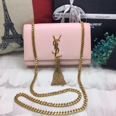 Чанта с верижка и пискюли YSL 22 см, гладка кожа, светло розово и златно