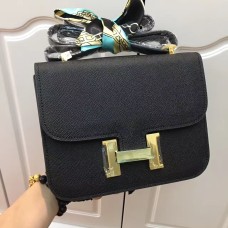 Hermes Constance чанта 23 см Epsom кожа черно злато