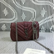 YSL Малка чанта-плик с верижка, козя кожа, тъмночервена, 18 см