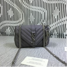 YSL Малка чанта-плик с верижка, козя кожа, сива, 18 см