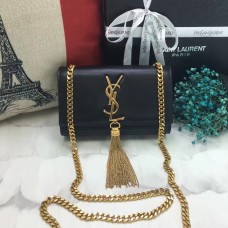 YSL Малка кожена чанта с верижка и пискюли 17 см, черна