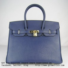 Hermes Birkin 35см Togo кожена чанта тъмносиньо златисто