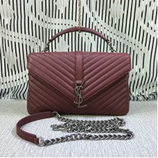 Голяма чанта с верижка Saint Laurent с горна дръжка, тъмночервена, 32 см