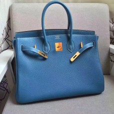Hermes Birkin 35 см Togo кожена чанта синьо-златна