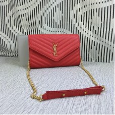 Чанта тип плик YSL, кожена, червена, 23 см