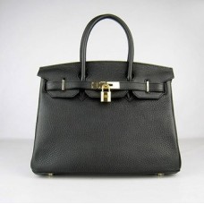 Hermes Birkin 30 см Togo кожена чанта черно-златна