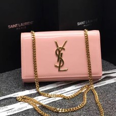 Чанта от лачена кожа YSL с верижка 22 см, розова