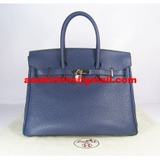 Hermes Birkin 35см Togo кожена чанта тъмносиньо сребърна
