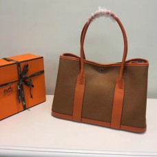 Кожена чанта Hermes Garden Party 36 см, цвят камила и оранжево