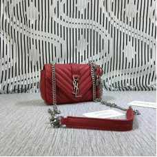 YSL Малка чанта-плик с верижка, козя кожа, червена, 18 см