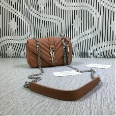 YSL Малка чанта-плик с верижка, козя кожа, кафява, 18 см