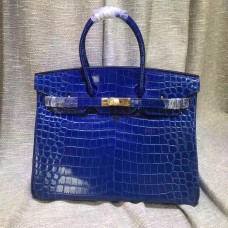 Hermes Birkin 35 см чанта от крокодилска кожа, електрическо синьо и злато