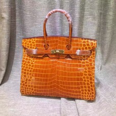 Hermes Birkin 35 см чанта от крокодилска кожа, оранжево злато
