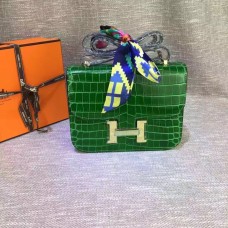 Hermes Constance 23 см крокодилска кожа зелена