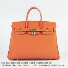 Чанта Hermes Birkin 35 см от говежда кожа, оранжево-златиста