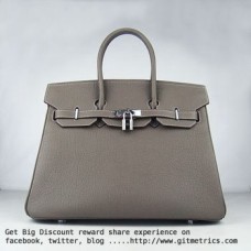Чанта Hermes Birkin 35 см от говежда кожа, тъмно каки, сребриста