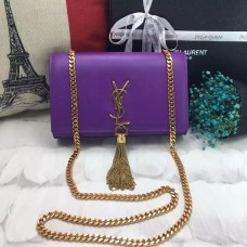 Чанта с верижка и пискюли YSL 22 см, гладка кожа, лилаво и златно