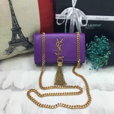 YSL Малка кожена чанта с верижка и пискюли 17 см, лилава
