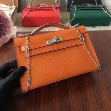 Hermes Mini Kelly 22 см Epsom кожа оранжево-сребрист с верижка