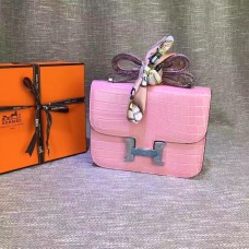 Hermes Constance 23 см крокодилска кожа розово