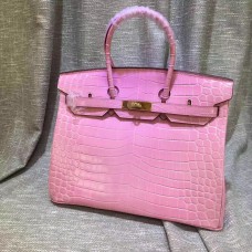 Hermes Birkin 35 см чанта от крокодилска кожа, розово злато