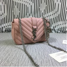 YSL Малка чанта-плик с верижка, козя кожа, розова, 18 см