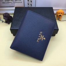 Prada 1M0204 малък портфейл Bifold от сафианова кожа, тъмносин