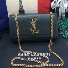 Нова чанта от верига YSL 24 см, тъмнозелена, от хайвер кожа