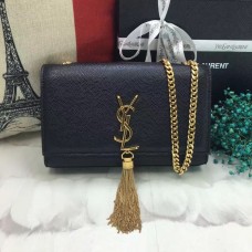Чанта с верижка и пискюли YSL 22 см, кожена, черно-златиста
