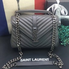 Чанта за през рамо YSL с горна дръжка 24 см, сиво-сребриста