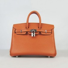 Чанта Hermes Birkin 25 см 6068 оранжево-сребриста
