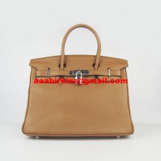 Hermes Birkin 30 см Togo кожени чанти светло кафе сребристо